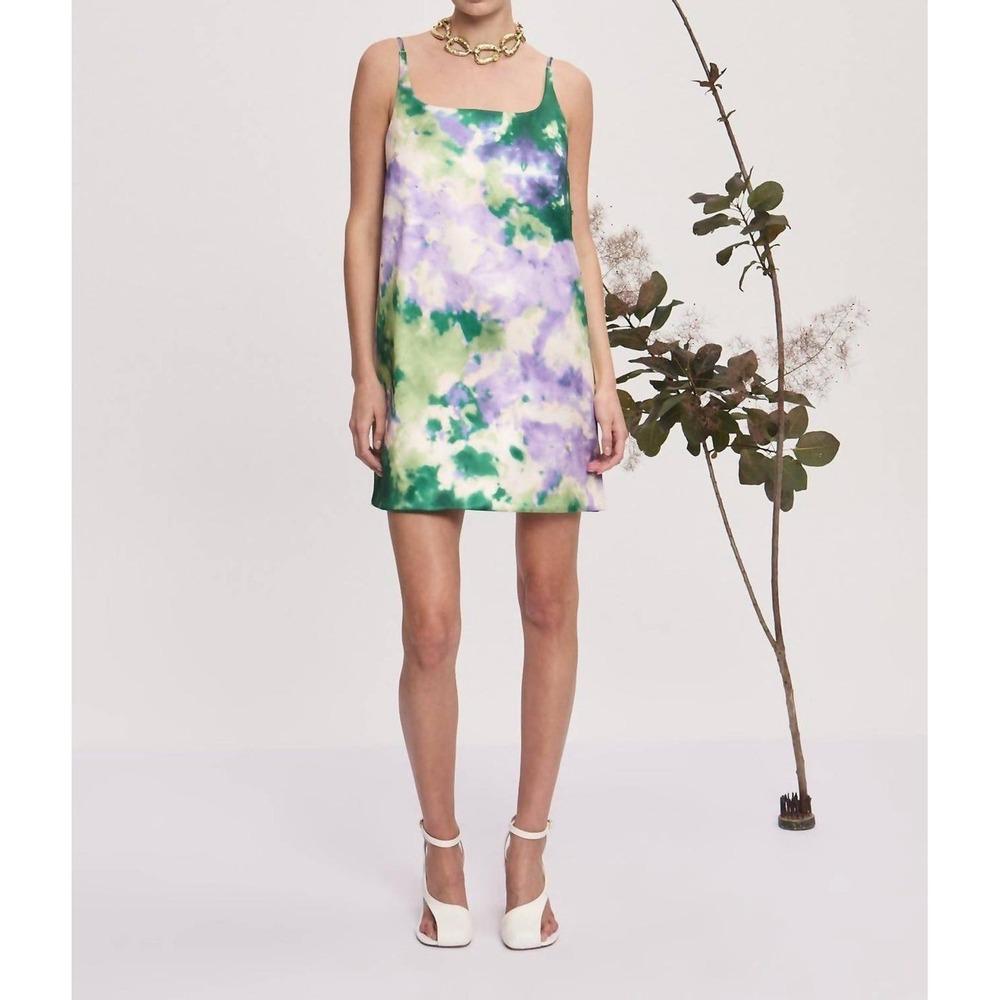 NWT Alemais‎ Alessandra Mini Dress Green Purple Watercolor Square Neck 8 M $595